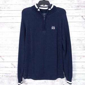 Thre3 Mens Henley Sweater M Mock Neck Ribbed Sides Navy 227A